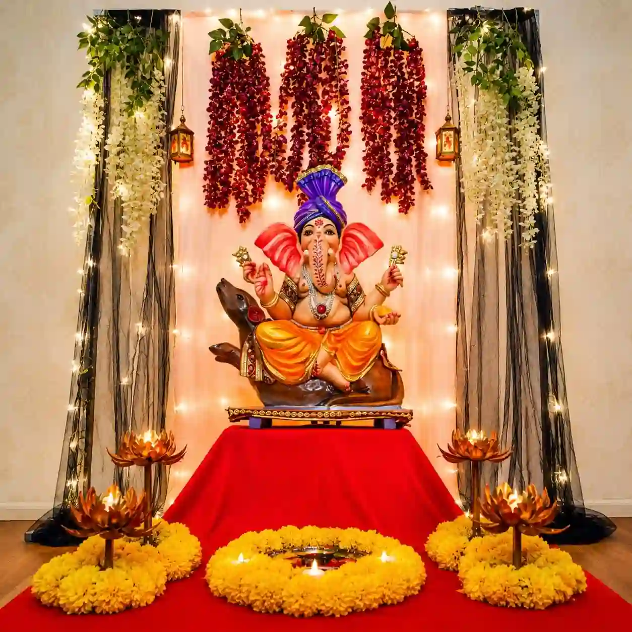 Elegant Blush Pink Floral Ganesh Decor